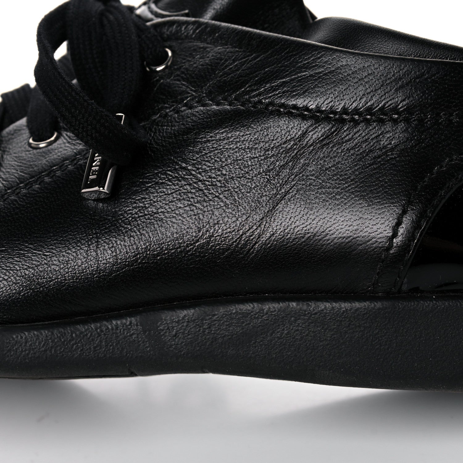 Chanel Lambskin Patent Cap Toe CC Sneakers 37.5 Black 8 of 15
