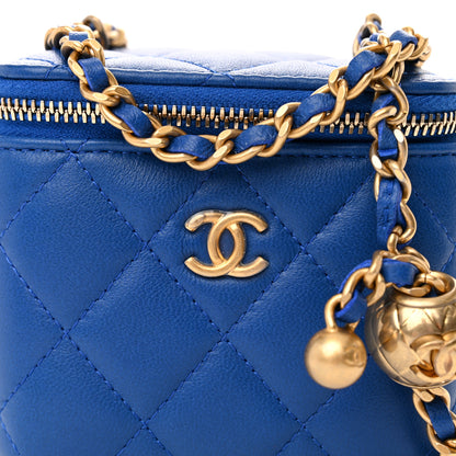 Chanel Lambskin Quilted Pearl Crush Mini Vanity Case With Chain Blue 8 of 11