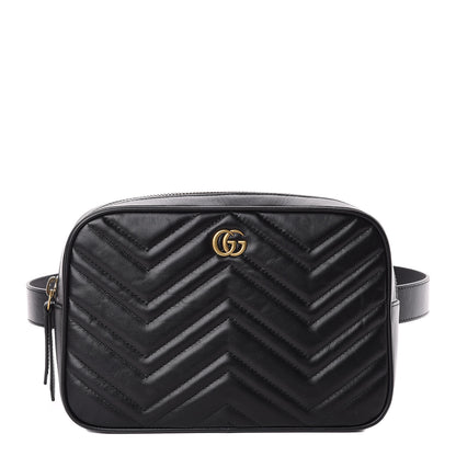 Gucci Calfskin Matelasse Mens GG Marmont Belt Bag 80 32 Black 1 of 13
