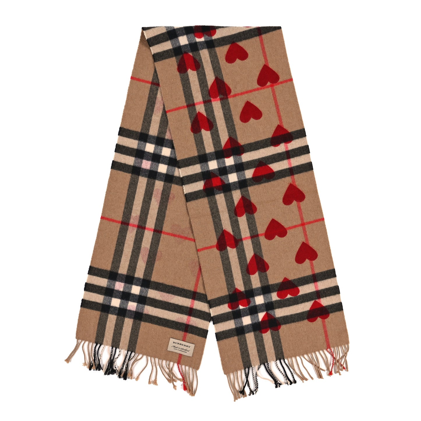 Cashmere Giant Heart Fringe Scarf Camel