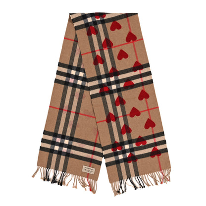 Burberry Cashmere Giant Heart Fringe Scarf Camel 2 of 3