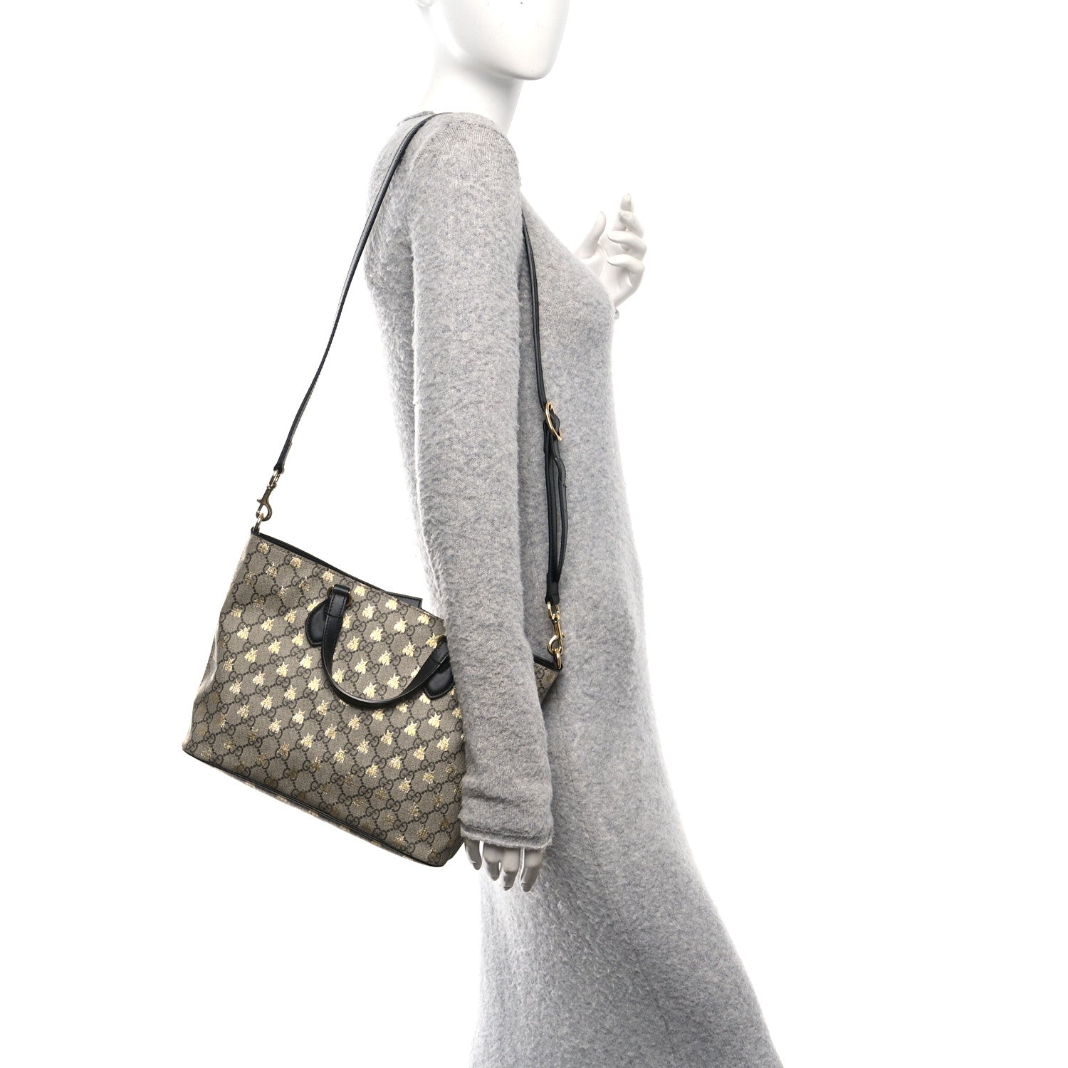 Gucci Soft GG Supreme Monogram Bees Small Crossbody Tote Beige Oro Black 2 of 13