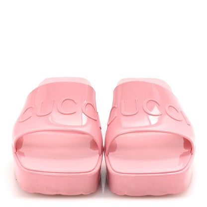 Gucci Rubber Gucci Logo Womens Platform 20/60mm Slide Sandals 35 Wild Rose 3 of 9
