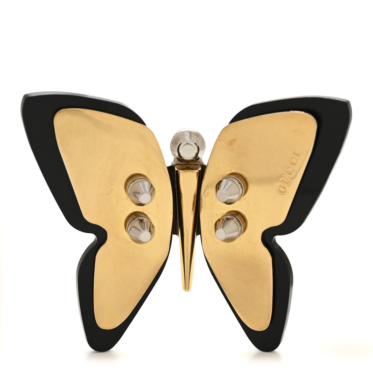 Metal Resin Butterfly Brooch Black Gold
