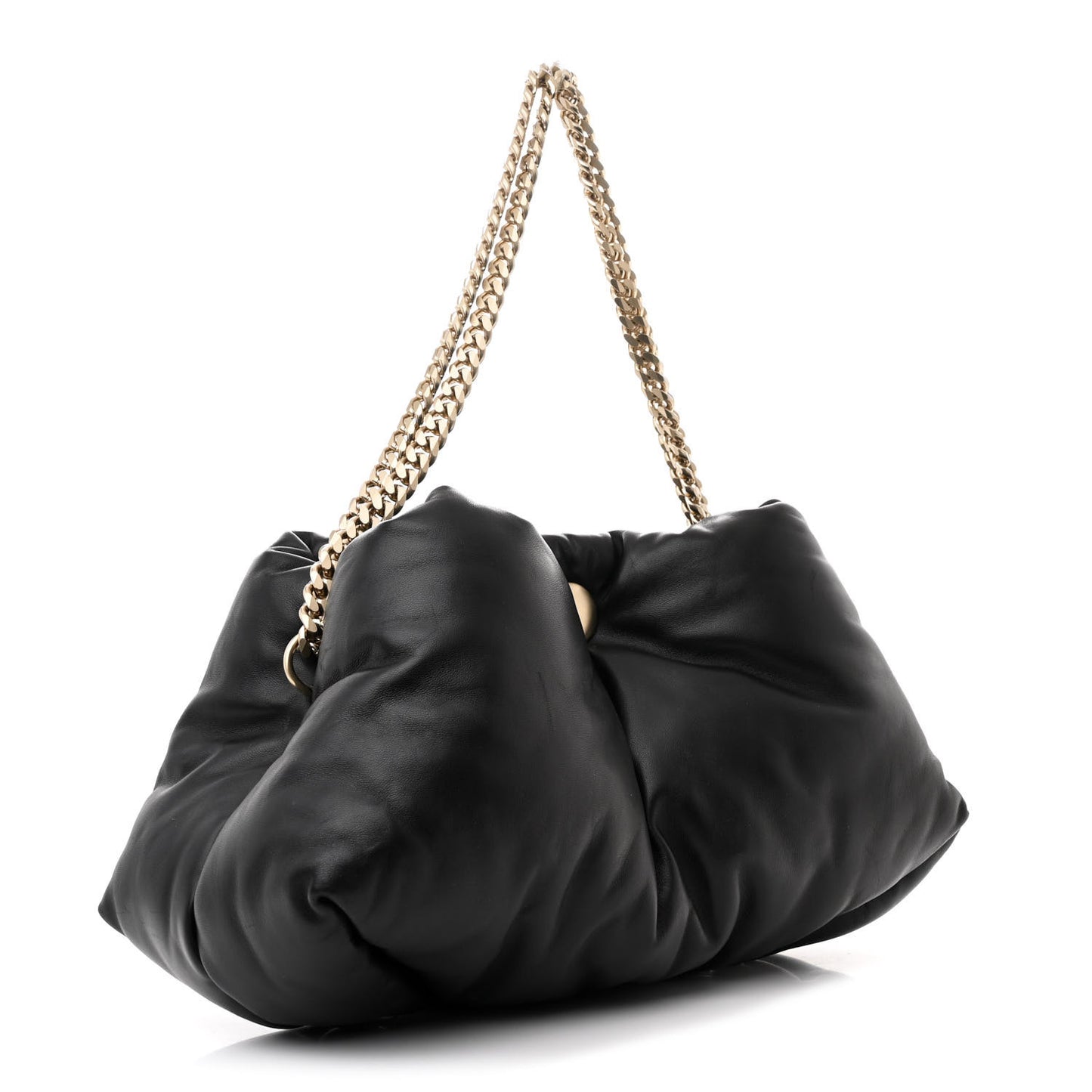 Lambskin Puffy Tobo Chain Shoulder Bag Black