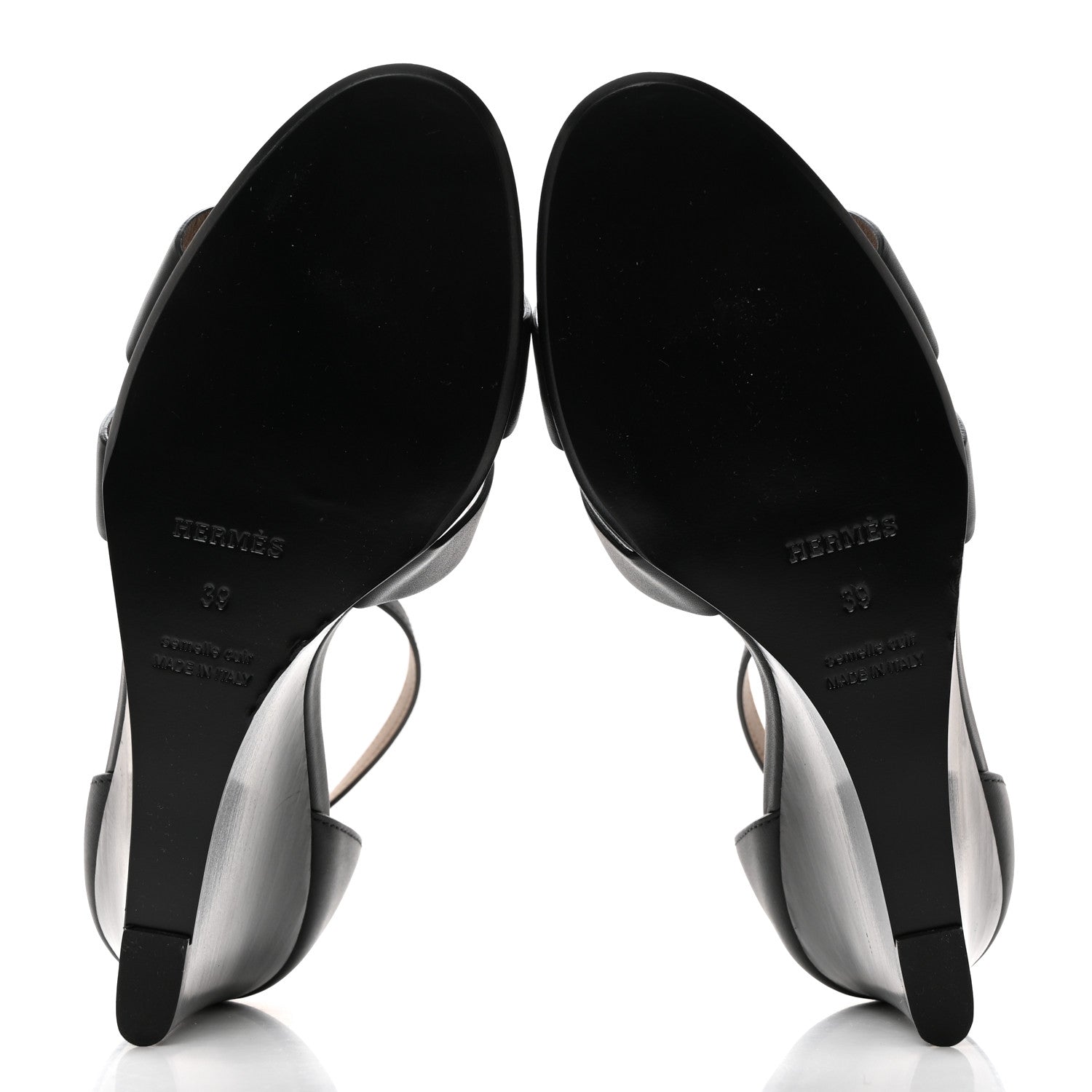 Hermes Calfskin Legend Wedge Sandals 39 Black 5 of 9