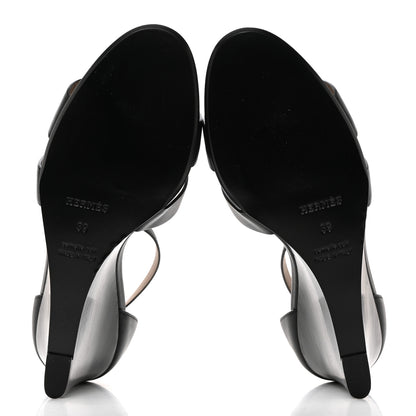 Hermes Calfskin Legend Wedge Sandals 39 Black 5 of 9