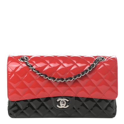 Chanel Patent Calfskin Quilted Bi-Color Medium Double Flap Red Black 1 of 12