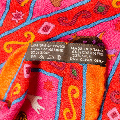 Hermes Cashmere Silk Peuple Du Vent Shawl 140 Rose Indien Orange Vert 7 of 7
