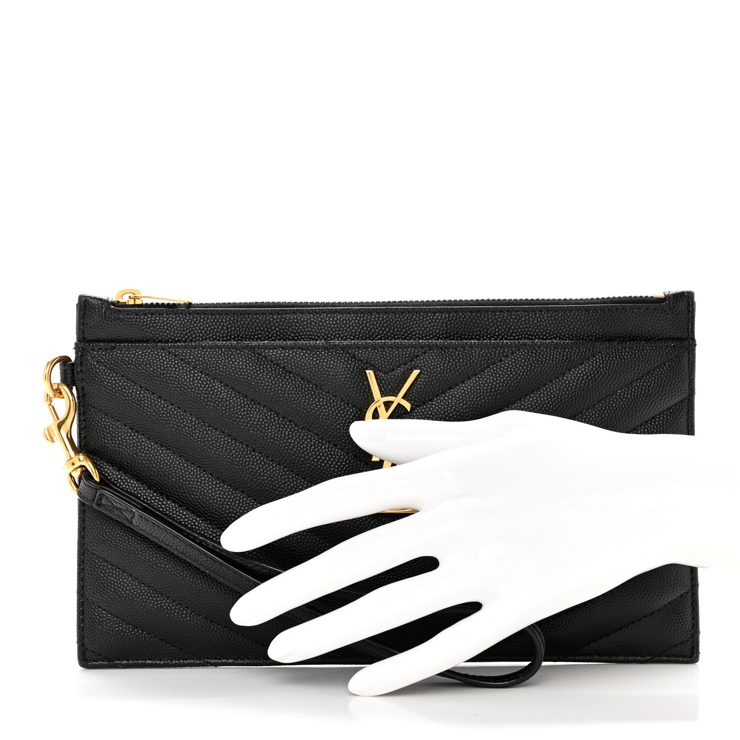 Saint Laurent Grain De Poudre Chevron Monogram Large Bill Pouch Black 2 of 13