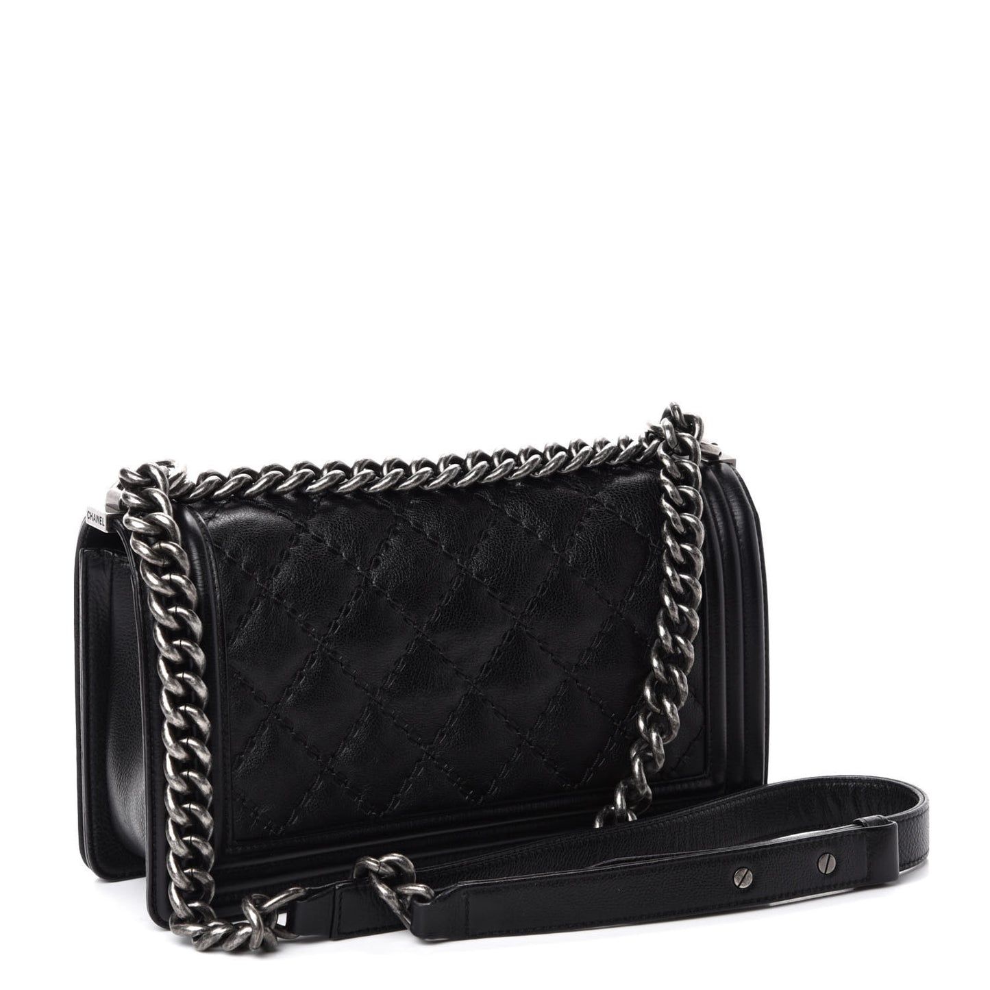Calfskin Double Stitch Medium Boy Flap Black