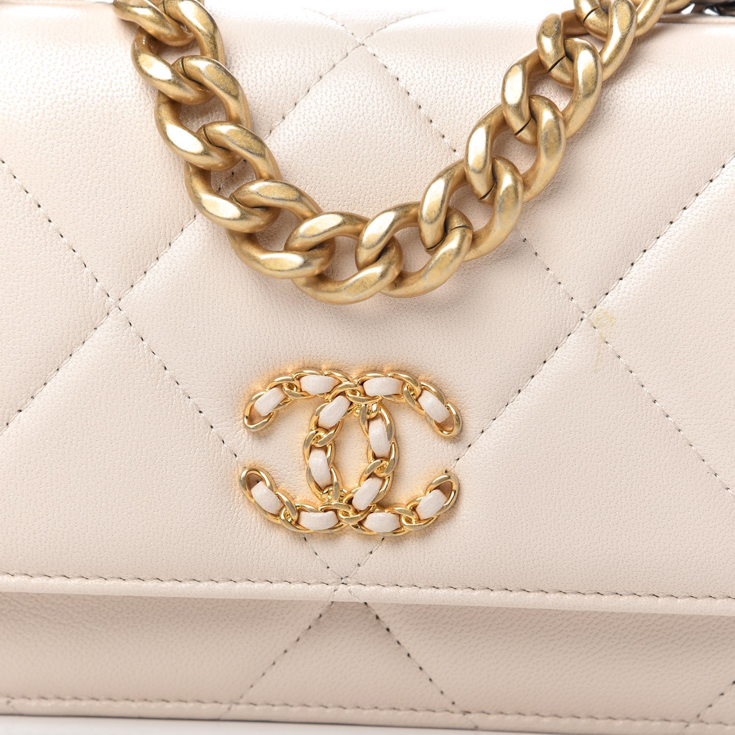 Chanel Goatskin Quilted Chanel 19 Wallet On Chain WOC Light Beige 11 of 12