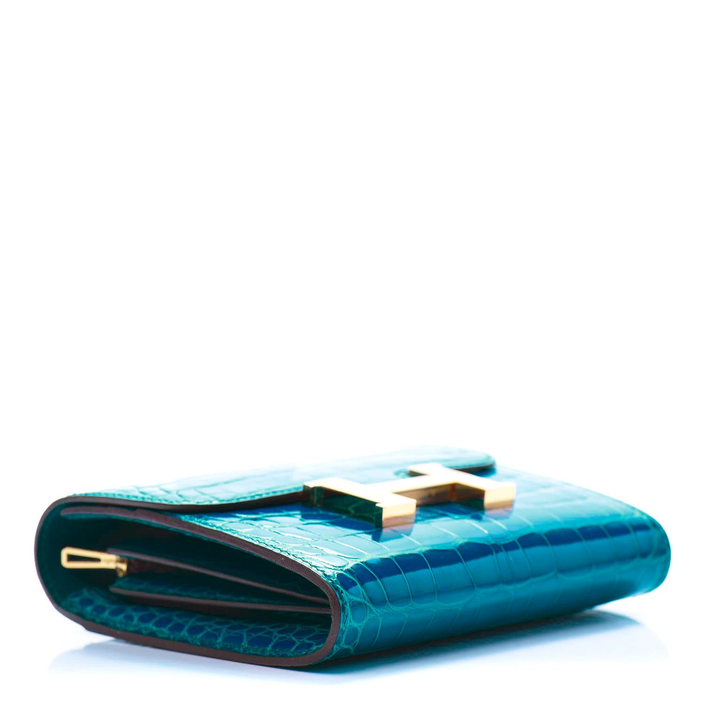 Shiny Alligator Constance Short Wallet Bleu Izmir