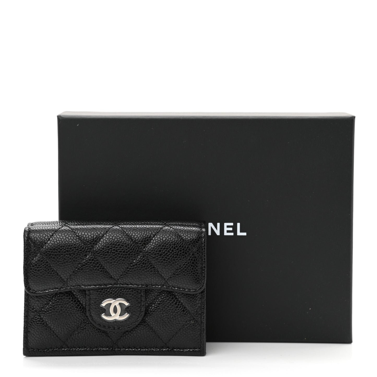 Caviar Quilted Compact Flap Wallet Black