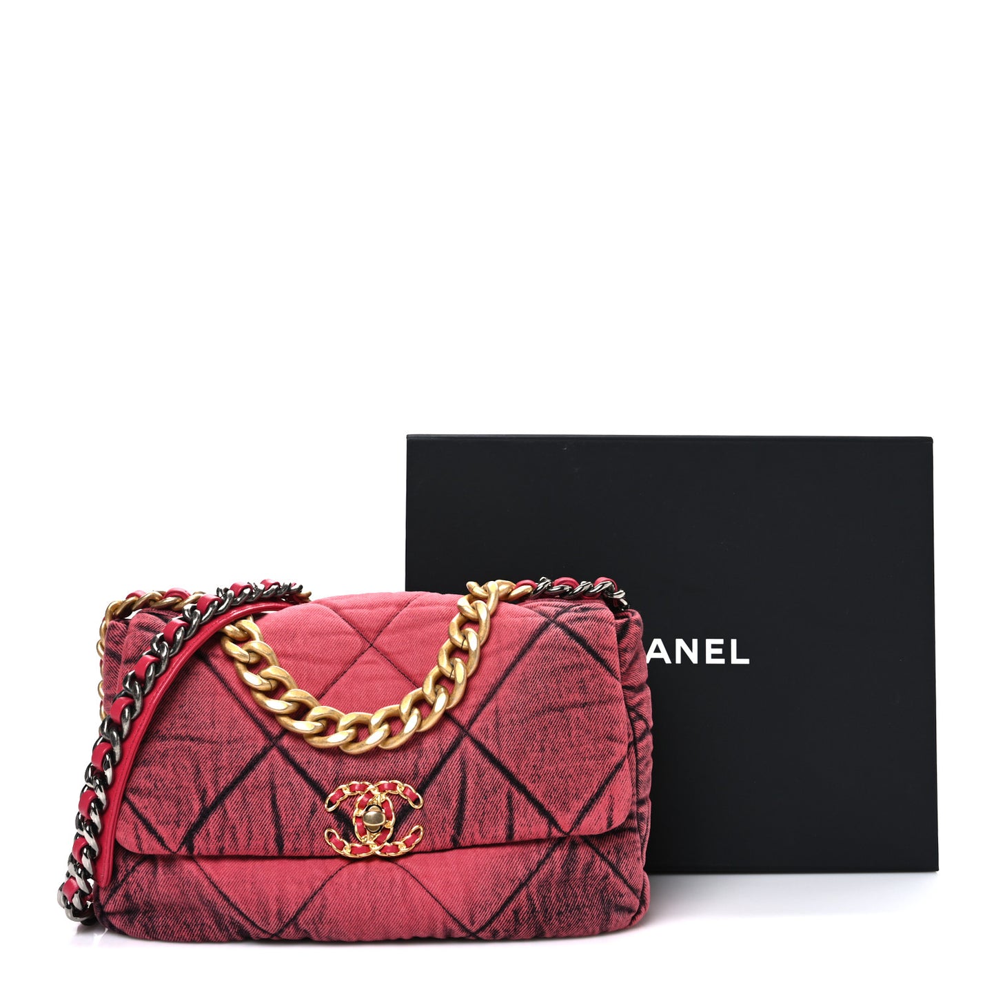 Washed Denim Quilted Medium Chanel 19 Flap Pink