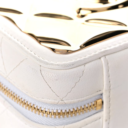 Chanel Lambskin Quilted Golden Plate Clutch With Chain White 8 of 20