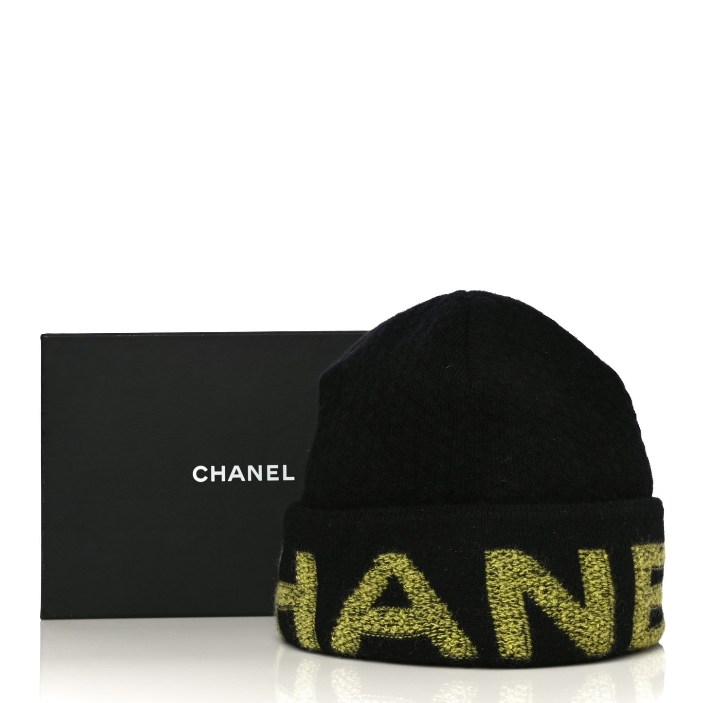 Wool Cashmere Logo Beanie Hat Black Yellow