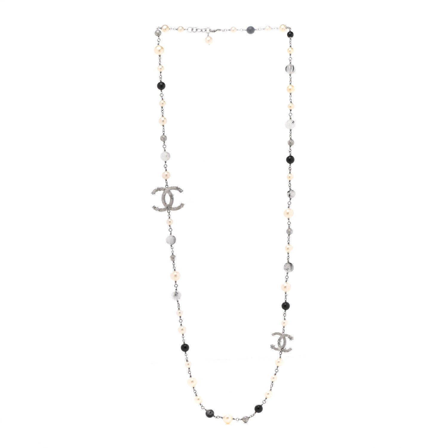 Chanel Pearl Beaded Star CC Long Necklace Silver 3 of 6
