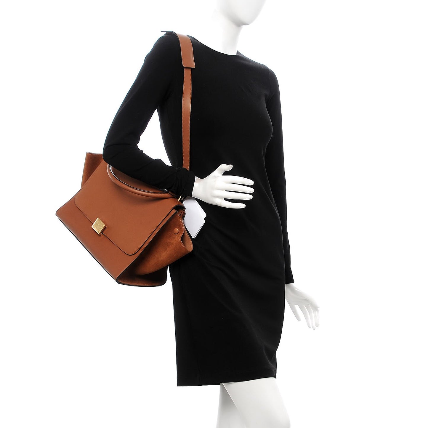 Natural Calfskin Suede Medium Trapeze Tan