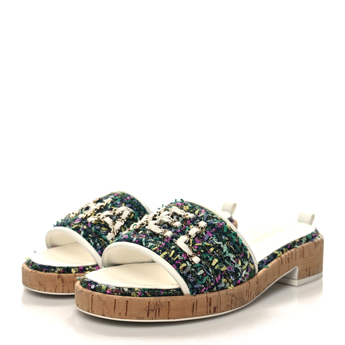 Tweed Cork Mule Sandal 37 White Multicolor
