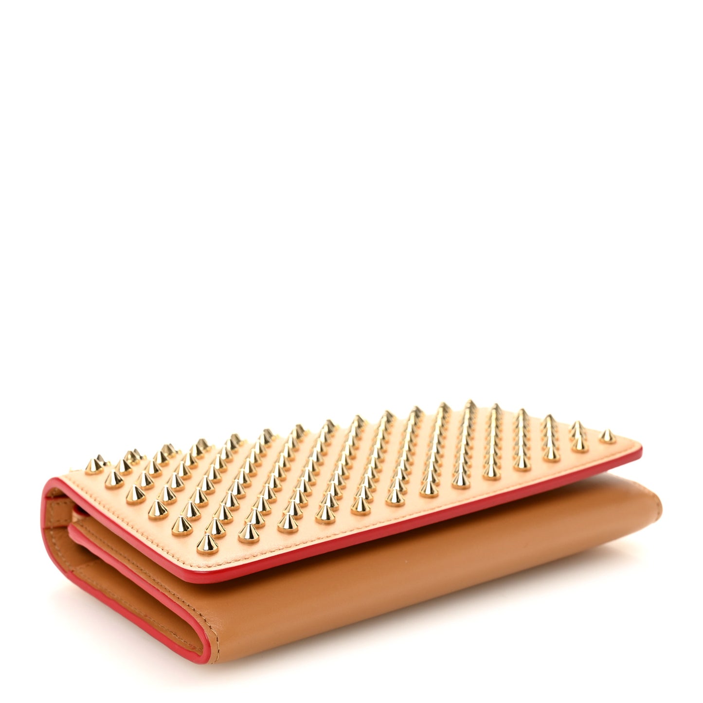 Calfskin Macaron Spiked Flap Wallet Cannelle