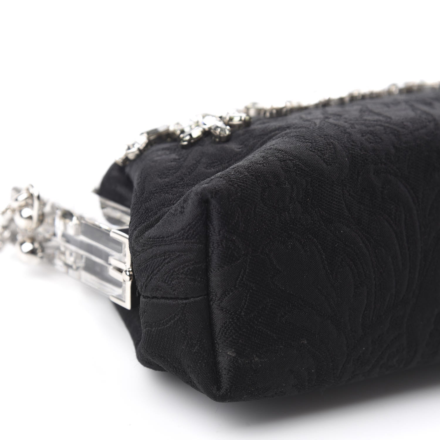 Dolce & Gabbana Satin Lace Crystal Embellished Plexis Glass Chain Clutch Black 6 of 9
