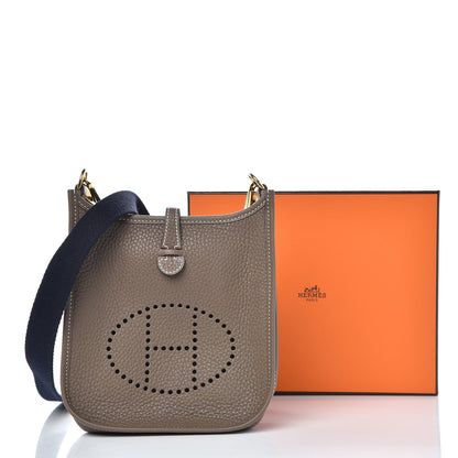 Hermes Taurillon Clemence Amazone Evelyne TPM Etoupe Bleu Indigo 8 of 8