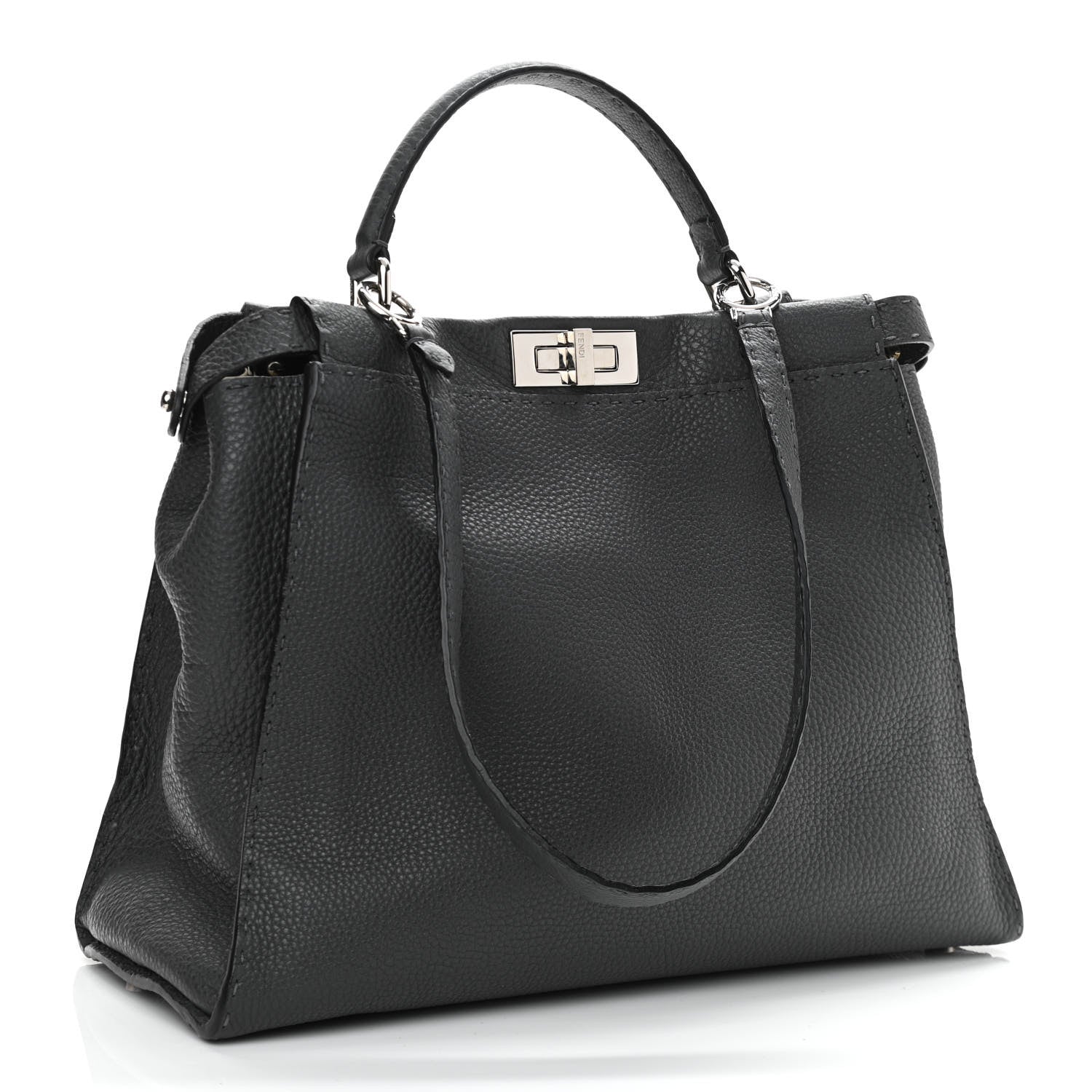 Fendi Cuoio Romano Selleria Bi-Color Large Peekaboo Iconic Satchel Asfalto Latte 3 of 11