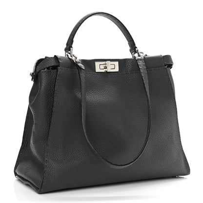 Fendi Cuoio Romano Selleria Bi-Color Large Peekaboo Iconic Satchel Asfalto Latte 3 of 11