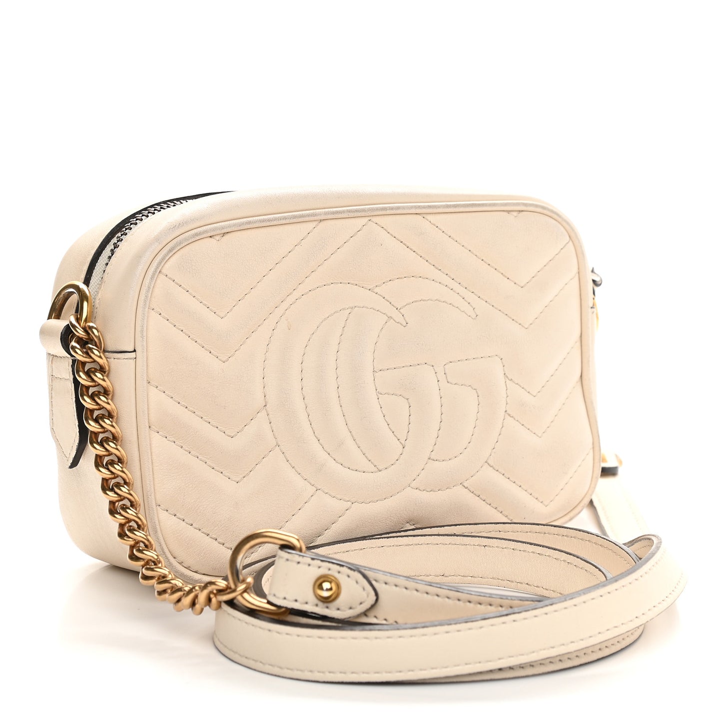 Calfskin Matelasse Mini GG Marmont Chain Shoulder Bag White