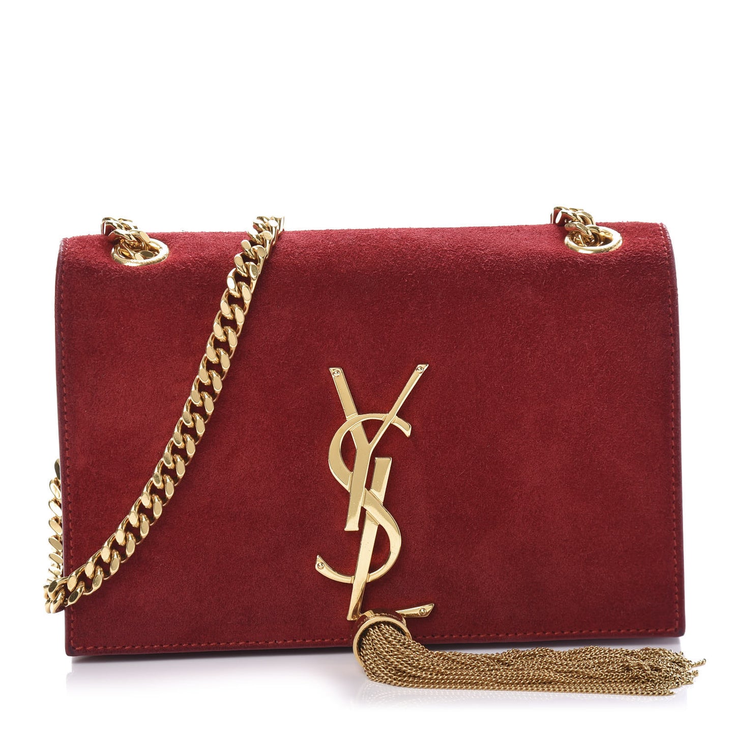 Suede Small Classic Monogram Kate Tassel Satchel Red