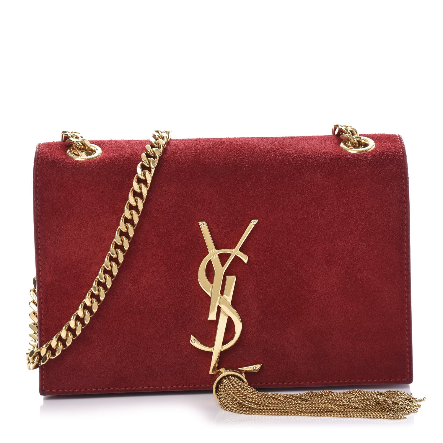 Saint Laurent Suede Small Classic Monogram Kate Tassel Satchel Red 1 of 9