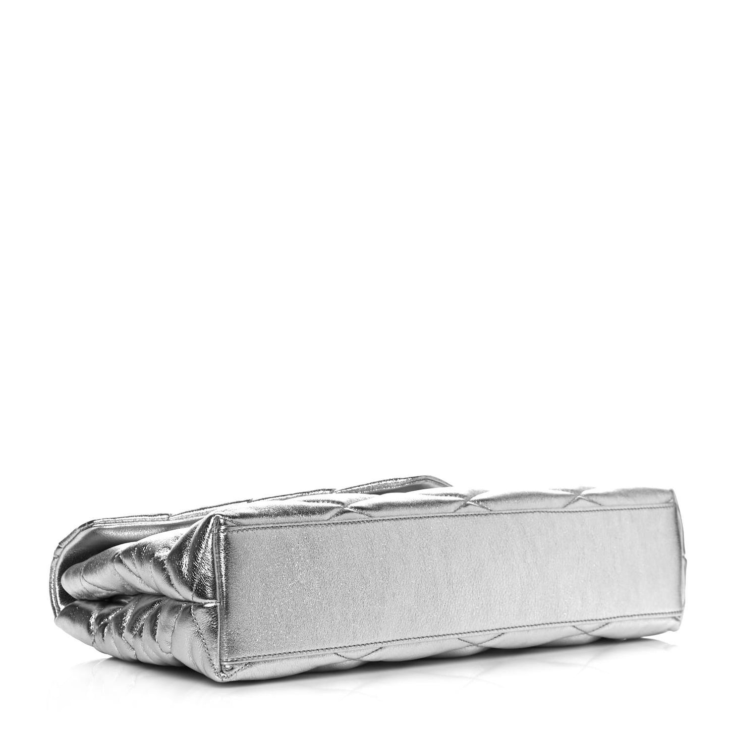 Metallic Lambskin Quilted Sade Puffer Envelope Clutch Argento