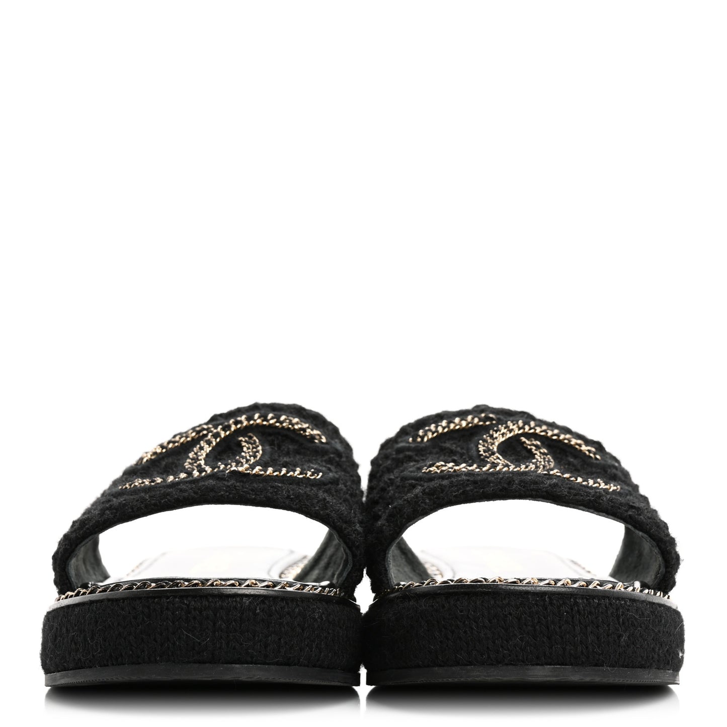 Wool Alpaca Chain CC Slide Sandals 37 Black