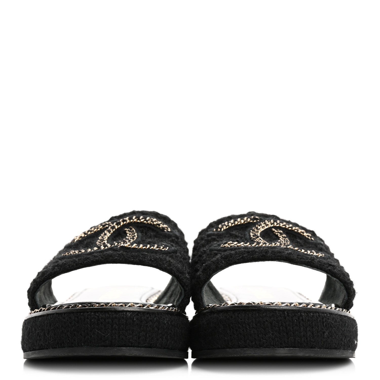 Chanel Wool Alpaca Chain CC Slide Sandals 37 Black 3 of 12