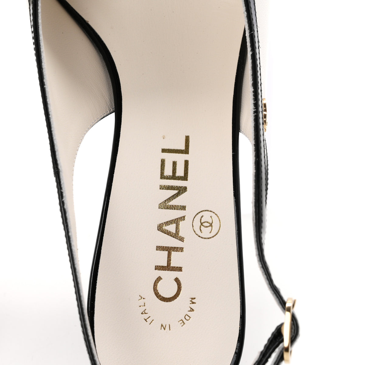 Chanel Lambskin Patent Calfskin Cap Toe CC Slingback Pumps 38 White Black 8 of 10