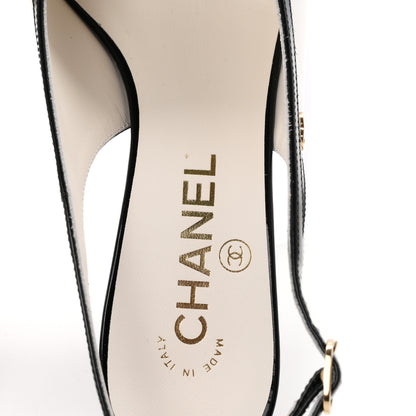 Chanel Lambskin Patent Calfskin Cap Toe CC Slingback Pumps 38 White Black 8 of 10