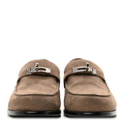 Hermes Suede Goatskin Womens Destin Loafers 39 Etoupe 3 of 10