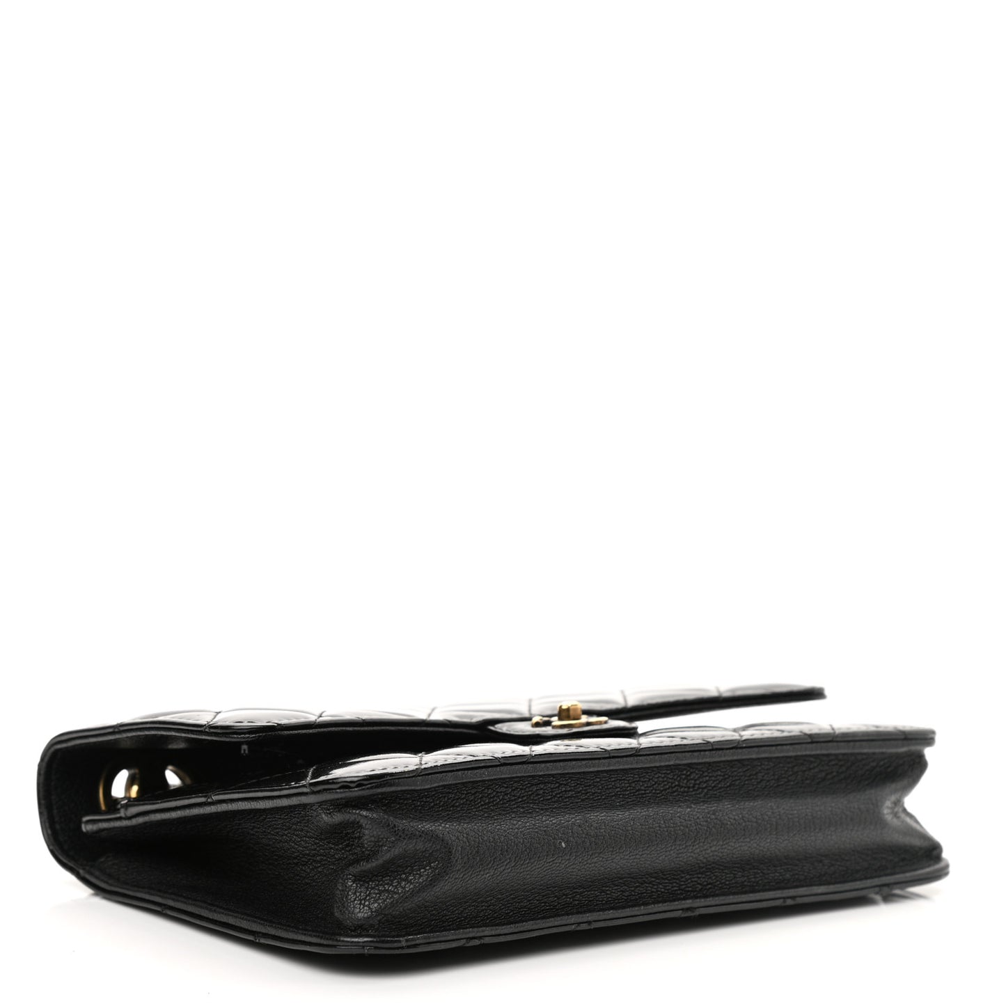 Patent Goatskin Quilted CC Eyelet Wallet On Chain WOC Black