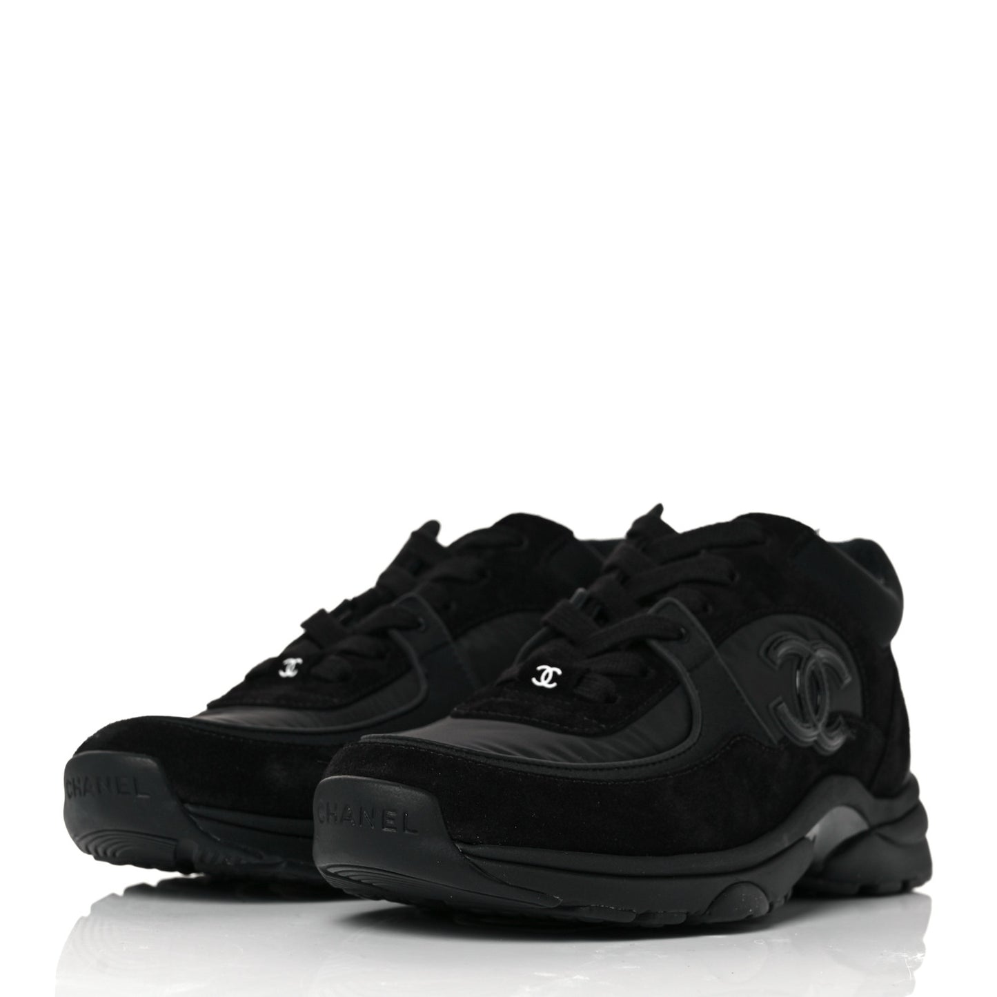 Fabric Calfskin Suede CC Sneakers 36 Black