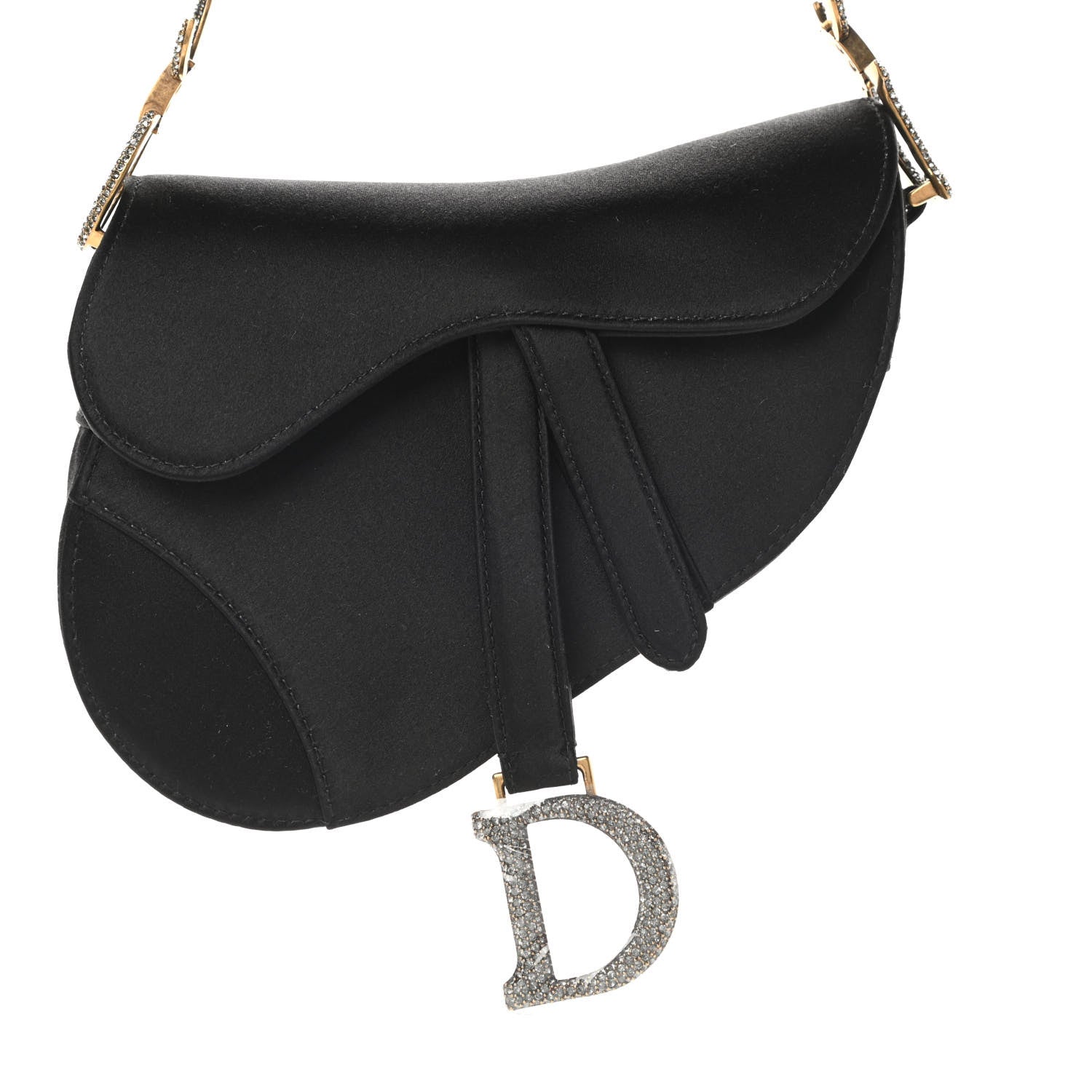 Christian Dior Satin Crystal Mini Saddle Bag Black 7 of 10