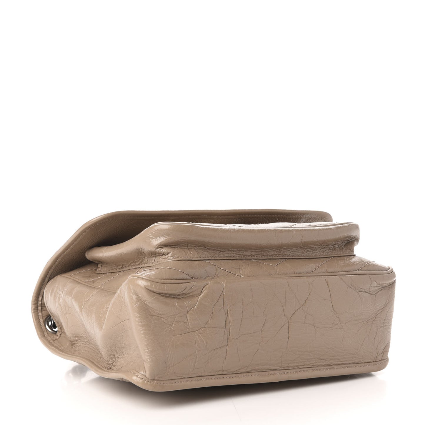 Crinkled Calfskin Matelasse Monogram Medium Niki Chain Satchel Light Taupe