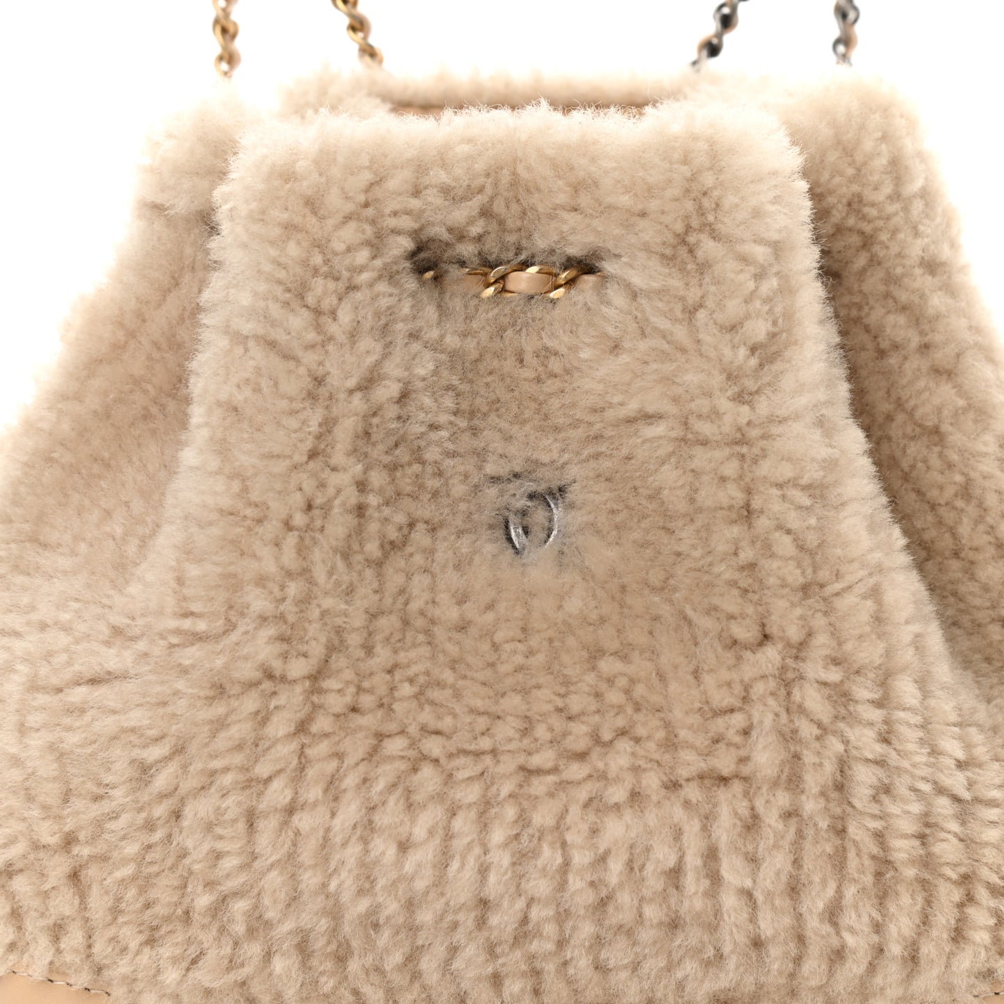 Shearling Small Gabrielle Backpack Dark Beige