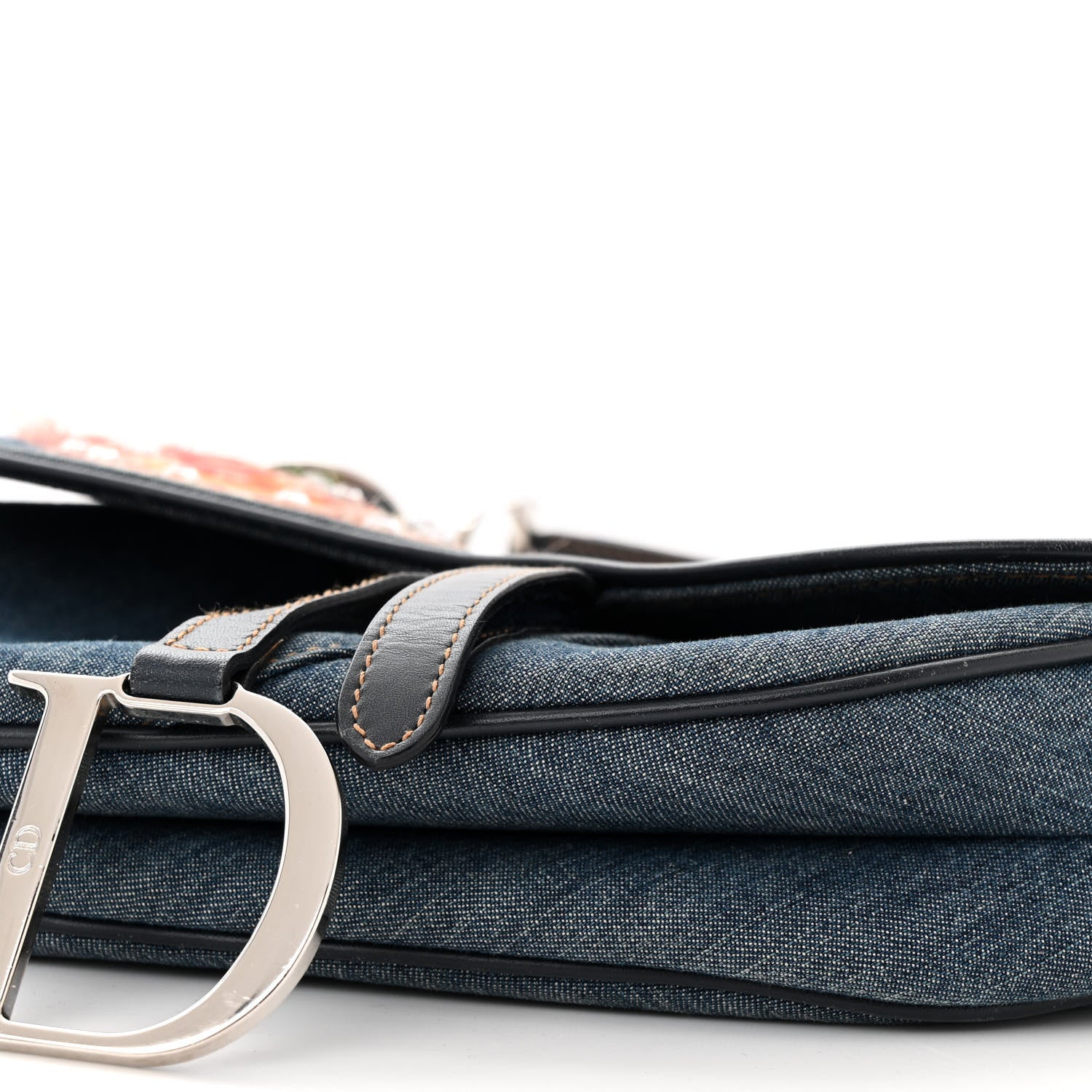 Christian Dior Denim Crystal Floral Embroidered Saddle Bag Multicolor 10 of 11