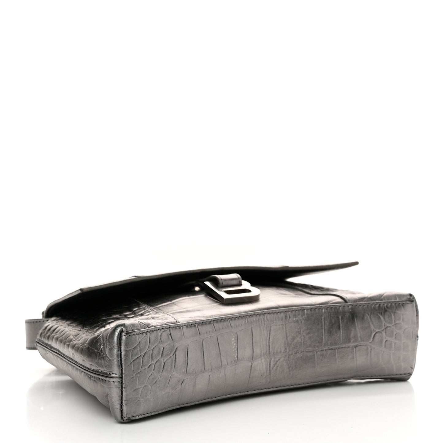 Metallic Calfskin Crocodile Embossed XS Downtown Shoulder Bag Silver
