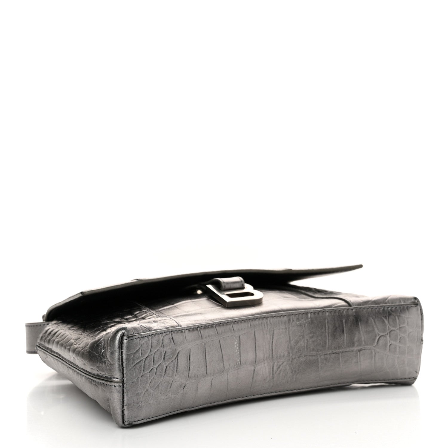 Balenciaga Metallic Calfskin Crocodile Embossed XS Downtown Shoulder Bag Silver 4 of 15