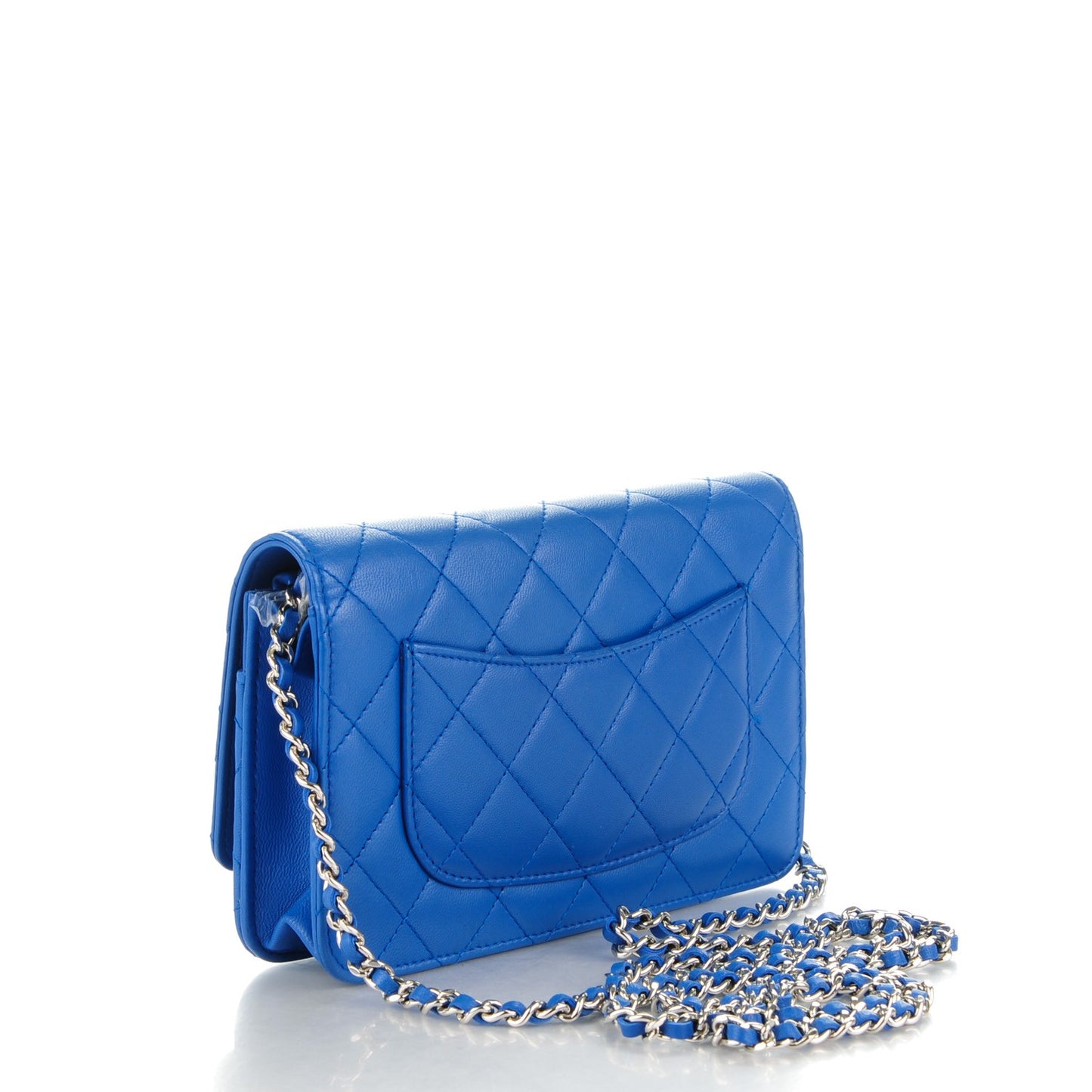 Lambskin Quilted Wallet On Chain WOC Bright Blue