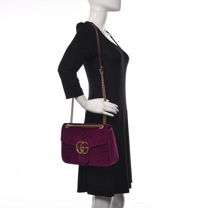Gucci Velvet Matelasse Medium GG Marmont Shoulder Bag Fuchsia Violet Cyclamen 2 of 12