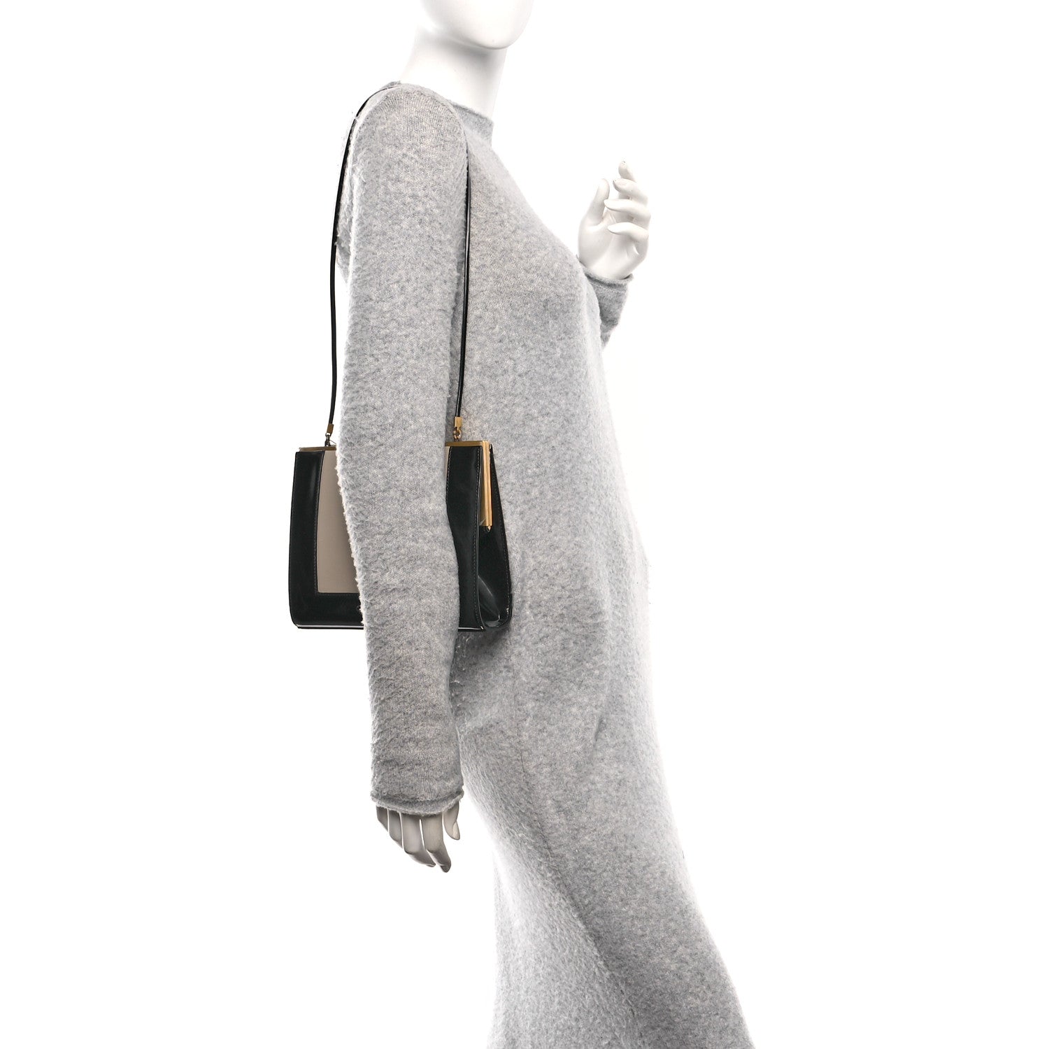 Saint Laurent Nappa Patent Calfskin Two-Toned Gaia Shoulder Bag Sea Salt Black 2 of 9