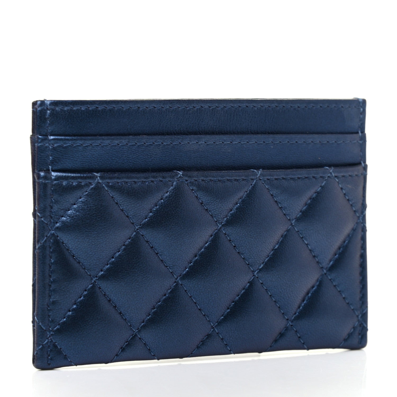 Chanel Metallic Lambskin Quilted Boy Card Holder Navy Blue 3 of 7